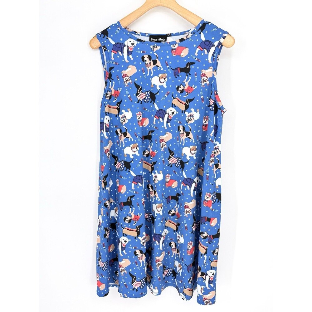 Dress Works Stars Dogs Novelty 4th Of July‎ Swing Dress Patriotic Tank Large